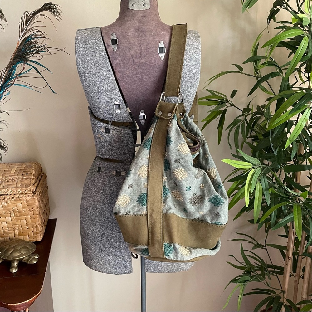 Boho Woven + Leather Trimmed Shoulder Bag